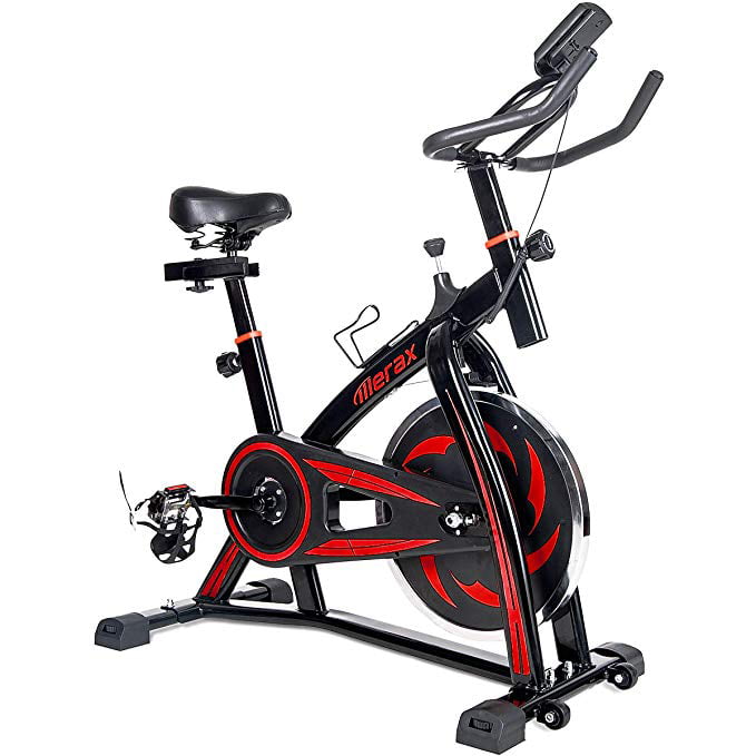 Merax Indoor Cycling Exercise Bike with Multi-functional Digital LCD Monitor and Water Bottle Holder, Red