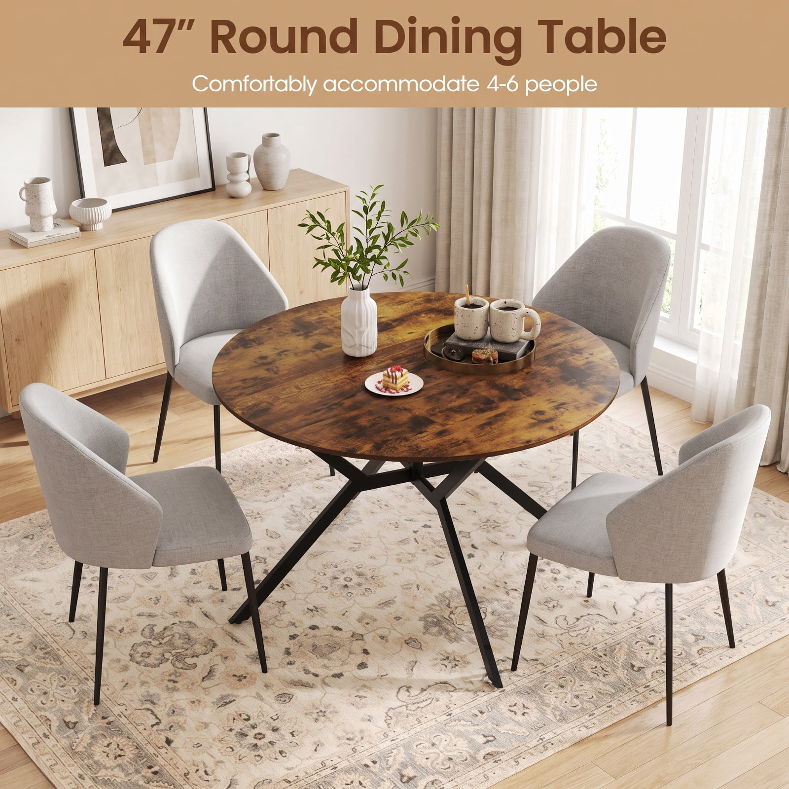 Furnibear Folding Dining Table 47 Inch Extendable Round Kitchen Table with Drop Leaves for Kitchen Dining Room Breakfast Nook Small, Rustic Brown