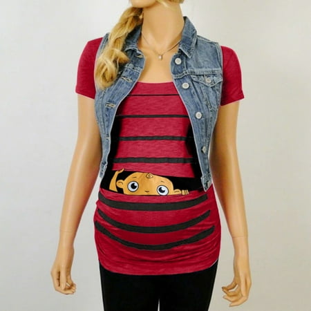 

EOPUING Maternity Cute Funny Baby Print Striped Short Sleeve T-shirt Pregnant Tops