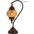 thumbnail image 3 of SILVERFEVER Turkish Moroccan Mosaic Table Lamp - Handmade Swan Neck Tiffany Glass Table Bedside Lamps w Bronze Base14.5 LED Bulb Included Ember Flower, 3 of 6