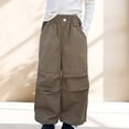 thumbnail image 3 of LOCHEX Up to 60% Off! Toddler & Girls Baggy Cargo Pants Casual Elastic Waist Cotton Joggers Cargo Pants for Girl Clothes with Pockets,Brown,3-4T, 3 of 7
