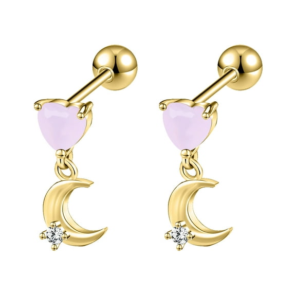 ZS 20G 1 Pair Pink Heart Stud Earring Moon Cartilage Conch Helix Piercing Gold Color Ear Piercing Jewelry
