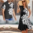 thumbnail image 3 of Yuyamidu His and Hers Matching Outfits Polynesian Dress for Women Midi Dresses Hibiscus Shirt for Men Beach Shirts Button Down Short Sleeve Shirt Ruffle Sleeve Tiered Dress with Pocket, Size 2XS, 3 of 6