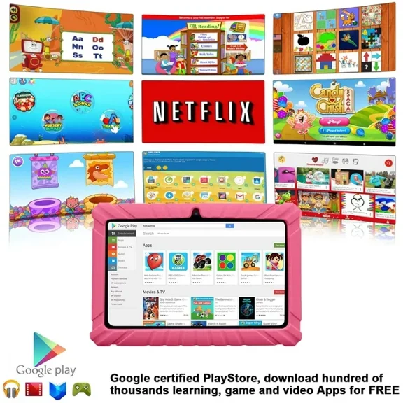 Pre-Owned Contixo Kids Tablets Bundle, 7-Inch Android Tablet with Headphones and Sleeve Case, 32GB, Pink