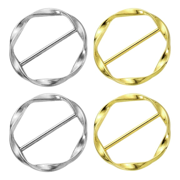 Uxcell 4 Pack T-shirt Clips, 34mm(1-5/16") Round Metal Silk Scarf Ring Clipfor Women Scarf, Loose T-shirt, Golden/Bright Silver