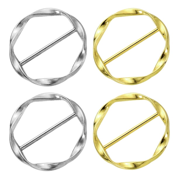 Uxcell 4 Paquete Clips para Camiseta, 34mm(1-5/16") Clip de Anillo de Seda de Metal para Mujeres, Bufanda, Camiseta Suelta, Dorado/Plata Brillante