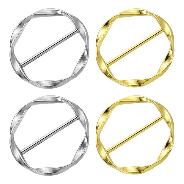 Uxcell 4 Paquete Clips para Camiseta, 34mm(1-5/16") Clip de Anillo de Seda de Metal para Mujeres, Bufanda, Camiseta Suelta, Dorado/Plata Brillante