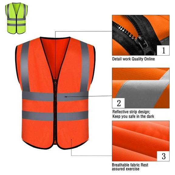 BiZtdJrK Work Vest for Men High Visibility Reflective Sleeveless Zip Up Jackets Lightweight Cycling Athletic Vests Orange Free Size