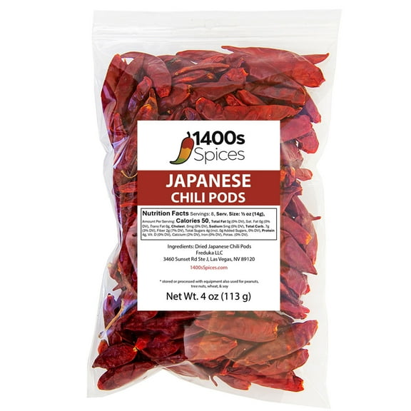 4oz Japones Dried Whole Chile Peppers, Japanese Red Pepper, Chili Seco Pods by 1400s Spices