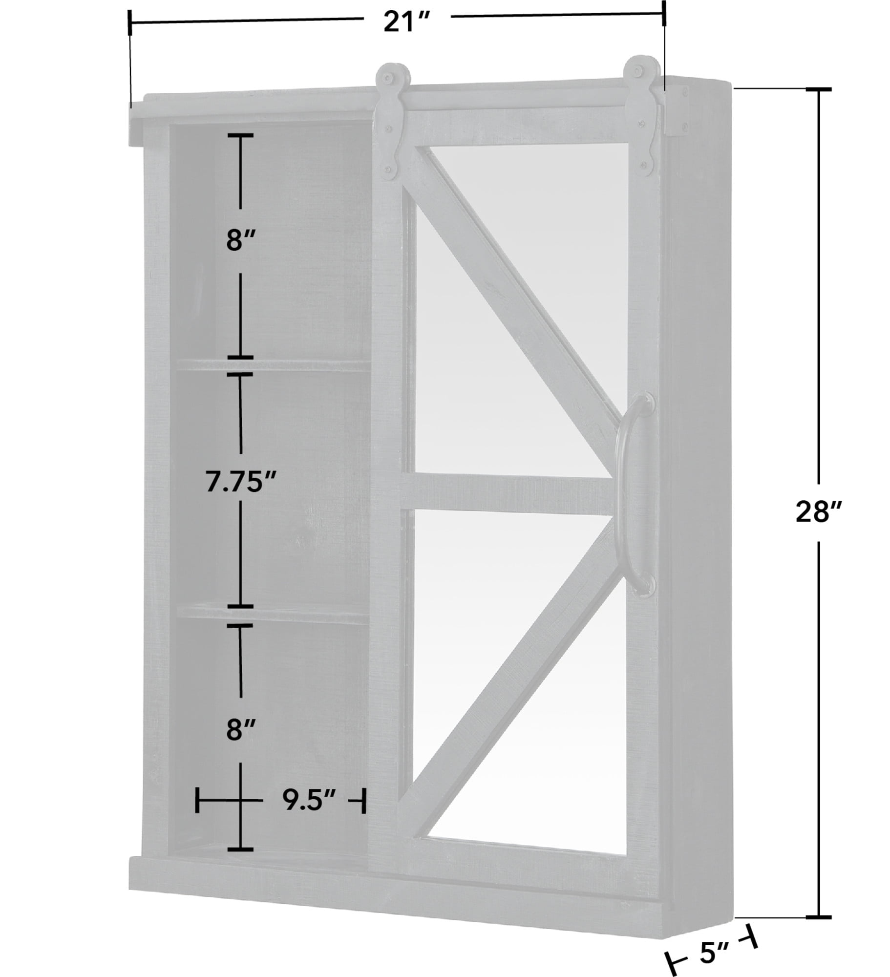 FirsTime & Co. Off-White Winona Barn Door Mirrored Cabinet, Farmhouse, Square, 21 x 5.5 x 28 in