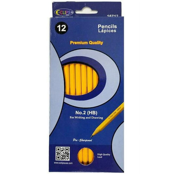 E-Clips #2 HB Pencils - 12 Count  Yellow  Pre-sharpened