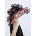 thumbnail image 4 of Women Hats Organza Butterfly Decoration Wide Brim Occasion Event Derby Church Dress Sun Hat, 4 of 4