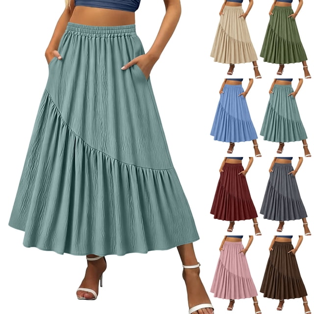 Sentmoon Jupes Maxi pour Femmes Taille Haute Jupes Midi Ravissantes Couleur Unie Coupe Régulière Jupes pour Femmes pour un Usage Quotidien Décontracté P-2TG