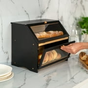 Leopard Bamboo Two-Layer Bread Box,Black