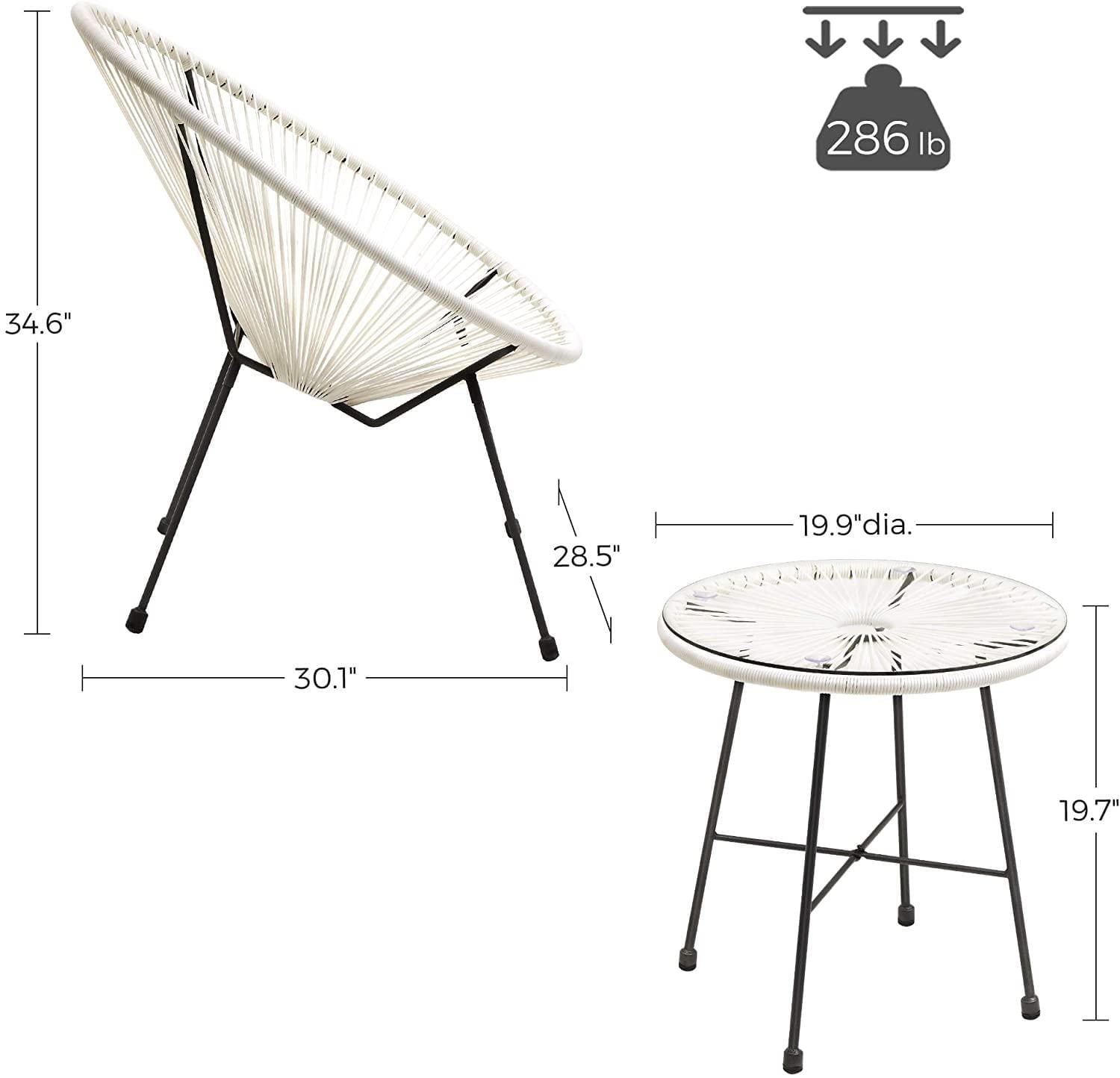 Songmics 3-Piece Acapulco Patio Furniture Set, White