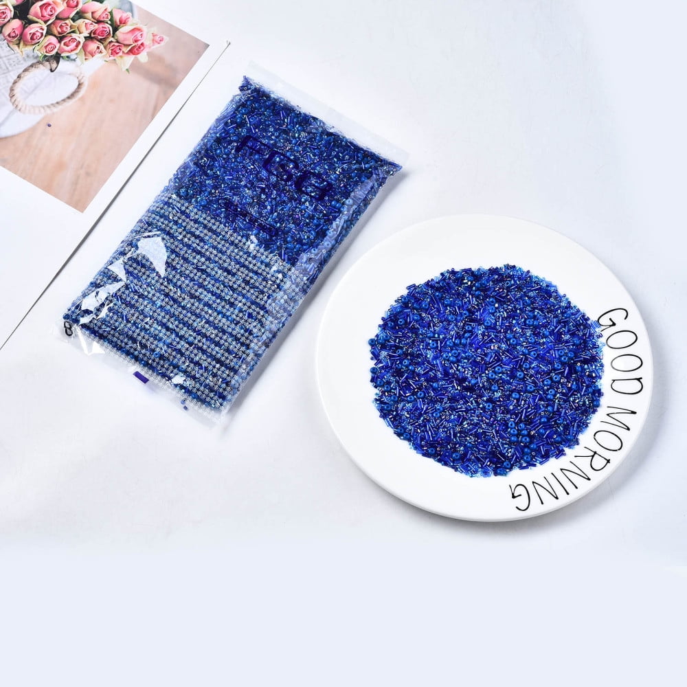 Glass Seed Beads Mixed Style Mixed Shapes Blue 1~7x2~4mm Hole: 0.7~1mm about 450g/pound