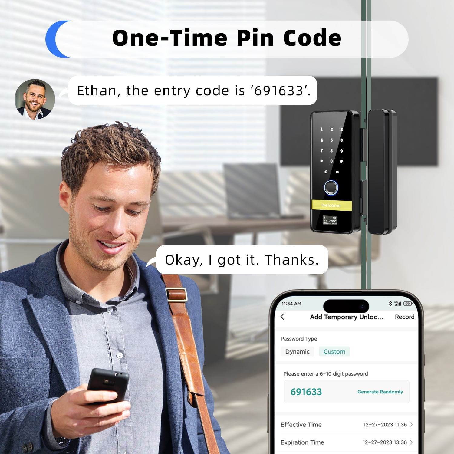 Smart Glass Door Lock,8 in 1 Keyless Entry Fingerprint Deadbolt with App Control,Electronic Deadbolt for Glass Door with Frame,Smart Lock for Glass Front Door/Patio Door/Commercial Glass Door