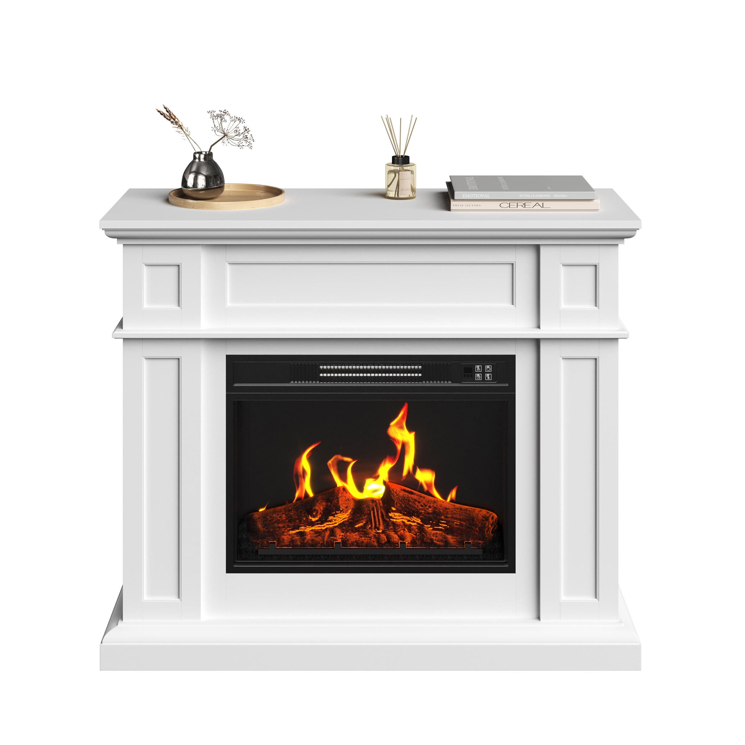 Northwest Corner TV Stand with Electric Fireplace Fits 55-Inch TVs (White)