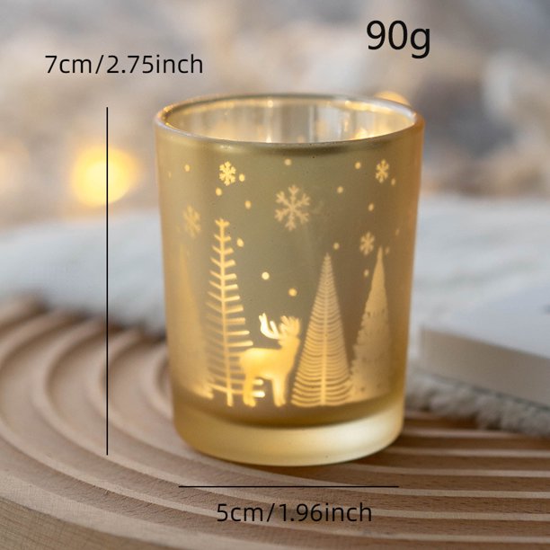 Christmas Candle Holders Indoor Xmas Elk Tree Stars Decor Tea Light Candle Jar for Centerpieces Party Decoration Votive Candle