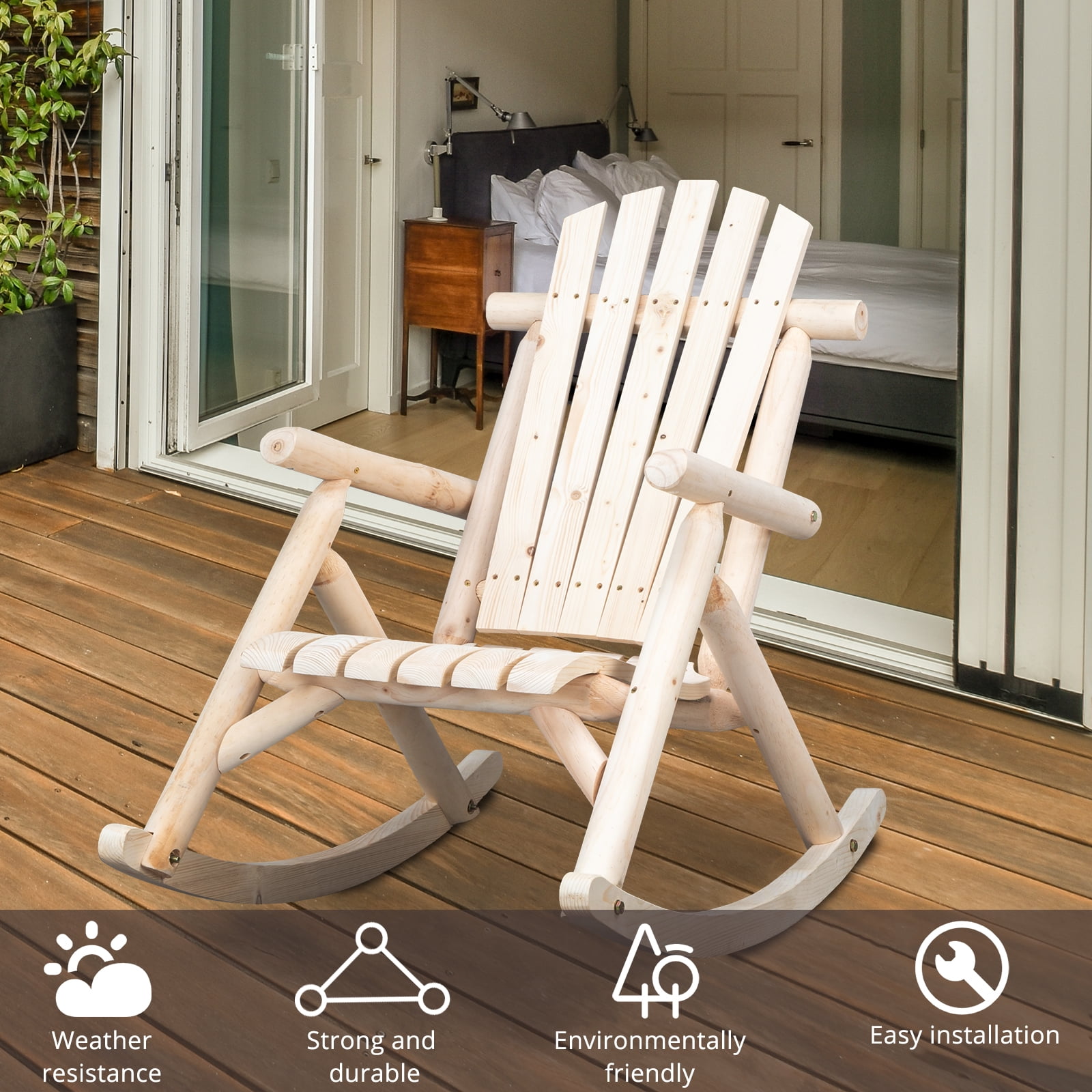 SalonMore Wooden Rocker Outdoor Wood Rocking Chair for Patio Garden