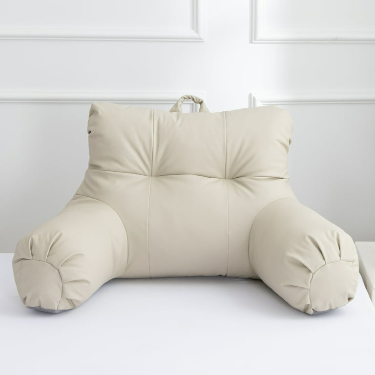 Btargot White Leather Reading Pillow with Arms Backrest Pillows for Sitting in Bed Back Support Standard