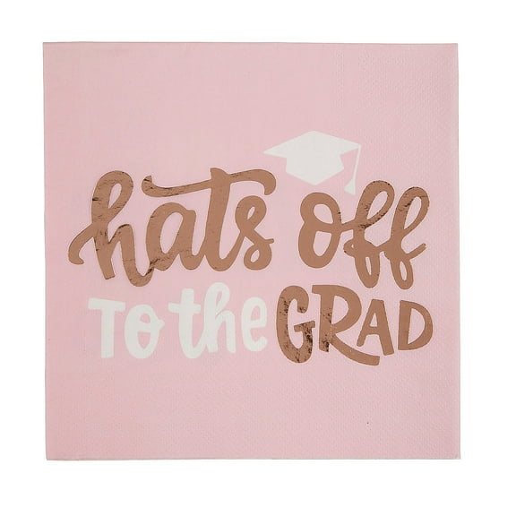 6 1/2" Graduation Party Pink Hats Off to the Grad Paper Luncheon Napkins - 16 Count