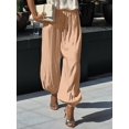 thumbnail image 5 of Women's Glossy Lantern Pants Spring Summer Street Fashion Low-Rise Cuffed-Hem Trousers with Fluid Champagne Color L, 5 of 6