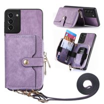 for Samsung Galaxy S21 Plus Wallet Case, Crossbody Phone Purse with Card Holder for Women, Zipper PU Leather Carrying Cover Gift with Shoulder Strap Kickstand Anti-drop for S21 Plus - Purple