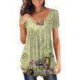 thumbnail image 1 of Gibobby Playera Manga Corta para Mujer Camiseta verano para mujer, camiseta informal con cuello en V, manga corta, con botones(Verde de menta,M), 1 of 4