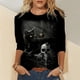 thumbnail image 2 of Blusa clásica de cuello redondo de manga larga con estampado de novedad de Halloween para mujer Pompotops FGAJ6280, 2 of 5