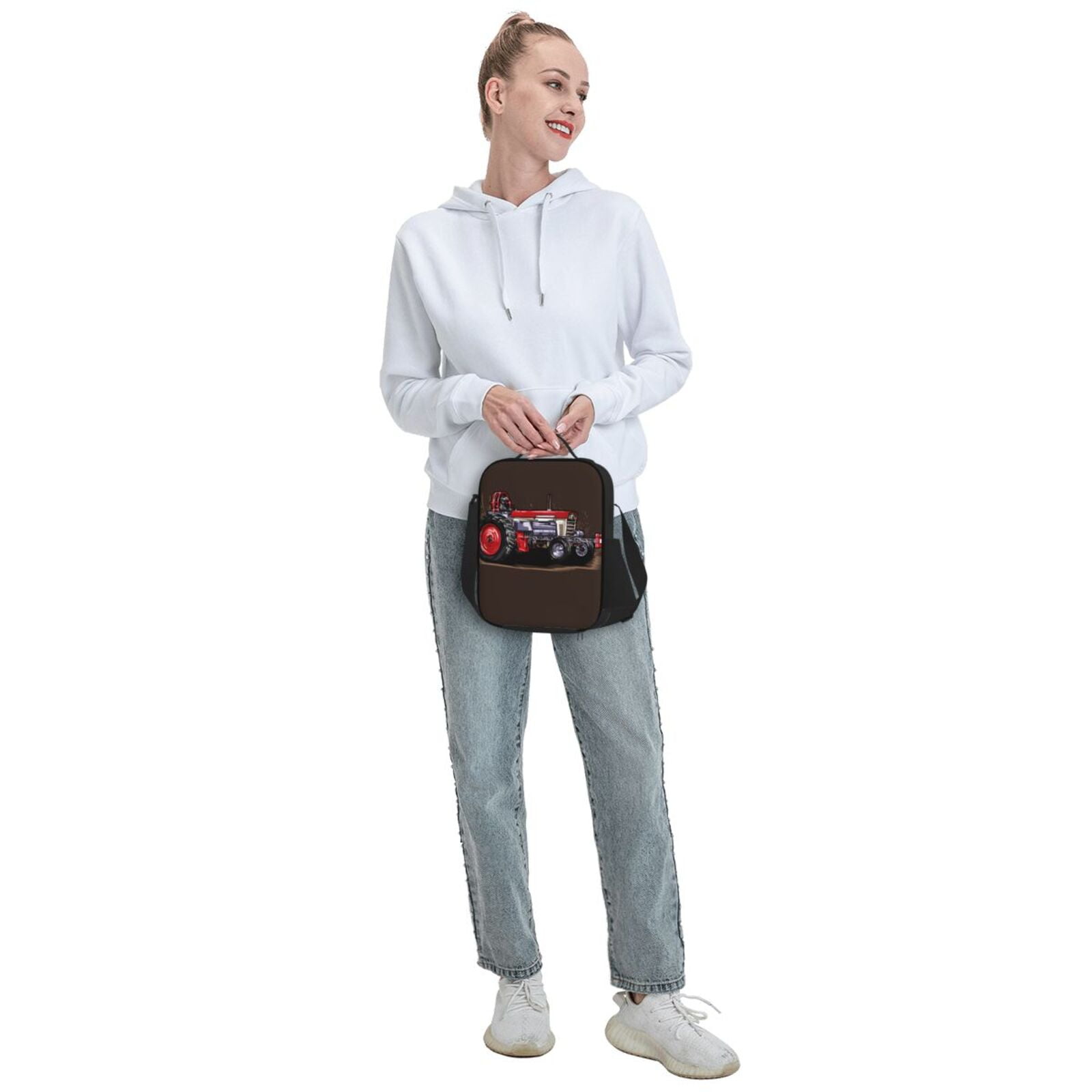 Logiee red tractor Print Insulated Lunch Bag for Women/Men, Reusable Lunch Box for Office Work School Picnic Beach,Leakproof Freezable Cooler Bag with Shoulder Strap