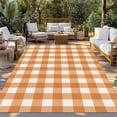 thumbnail image 2 of Orange Plaid Outdoor Rug 3x5 Ft - Reversible Patio Rug Outdoor Camping Rugs, Gradient Geometric Buffalo White Checkered Indoor Outdoor Area Rugs, Non-Slip Outdoor Carpet Runner for Deck/Porch, 2 of 8