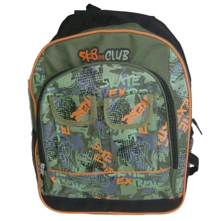 SK8er Club Skater Backpack Sport School Travel Green & Orange Back Pack
