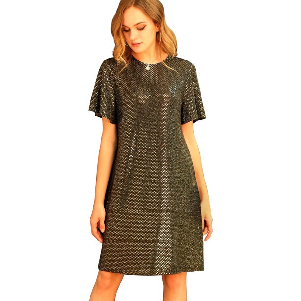 Allegra K Vestido Suelto Metálico Lentejuela Brillante Manga Corta De Aleteo Para Mujer Negro M Unique Bargains Vestidos