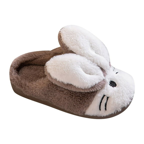 Generic Baby Dress Shoes Toddler Kids Children's Boys Girls Cartoon Print Bunny Print Furry Shoes Indoor Home Warm Winter House Slippers (10-10.5 Years,Coffee)