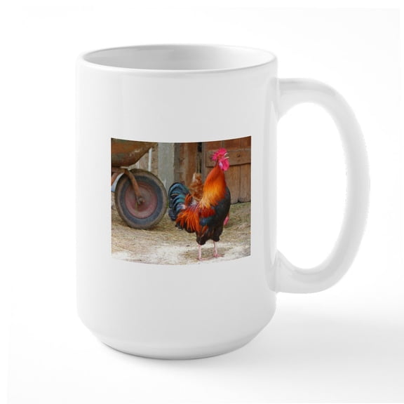 CafePress - Crowing Rooster Mugs - 15 oz Ceramic Large White Novelty Mug