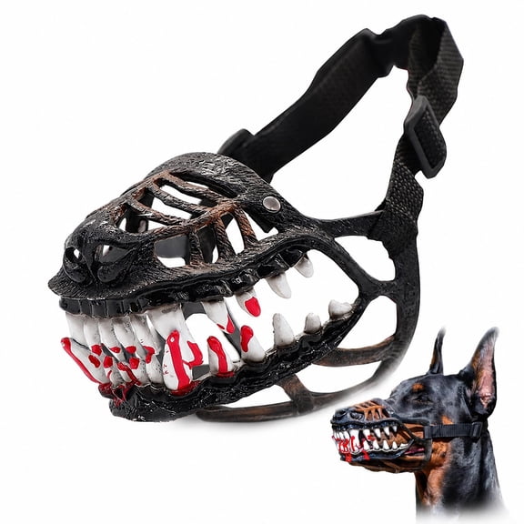 Hell Hound Monster Muzzle Scary Natural Latex Dog Costume Muzzle | Adjustable Halloween Cosplay Mask with Lifelike Teeth for Dogs Party Photos