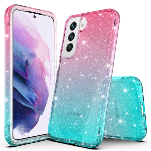 Samsung Galaxy S22 Plus Case, Rosebono Hybrid Glitter Sparkle Transparent Colorful Gradient TPU Skin Cover Case For Samsung Galaxy S22 Plus (Blue/Pink)