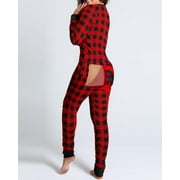 BJYX Plaid Functional Buttoned Flap Adults Pajamas