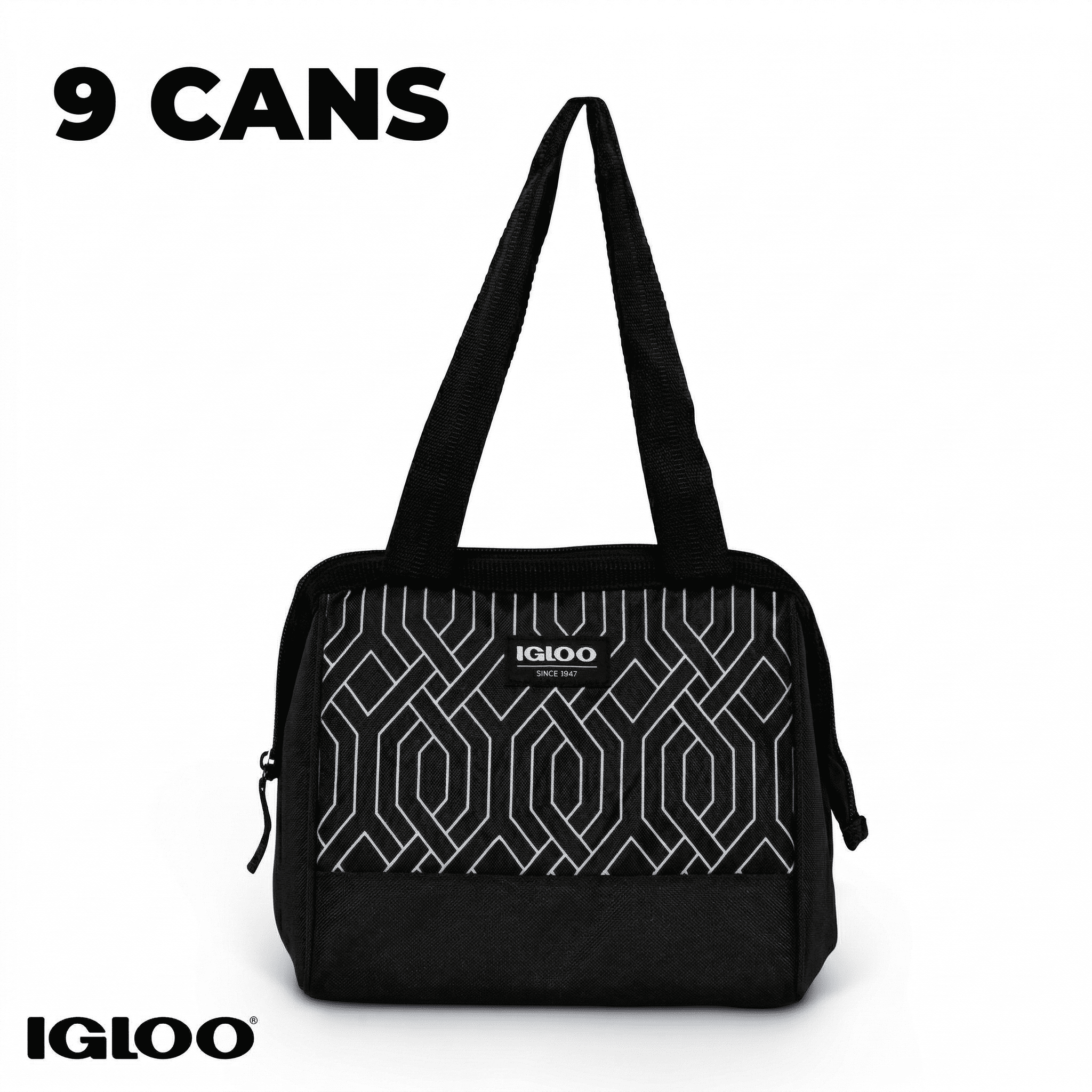 (2 pack) Igloo Leftover Polyester Lunch Tote Cooler, 9 Can Capacity, Black and White, Well Suited to Hot or Cold Meals Away from Home
