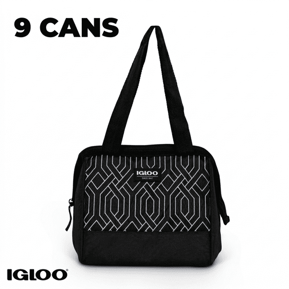 Igloo Leftover Polyester Lunch Tote Cooler, 9 Can Capacity, Black and White, Well Suited to Hot or Cold Meals Away from Home
