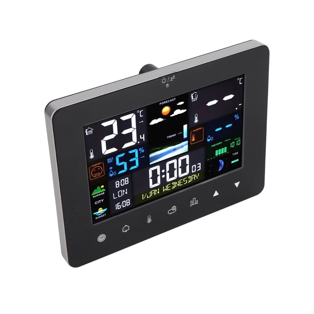 Estación meteorológica con despertador, pantalla táctil colorida, estación meteorológica digital con sensor, estación meteorológica inalámbrica con sensor, integración perfecta