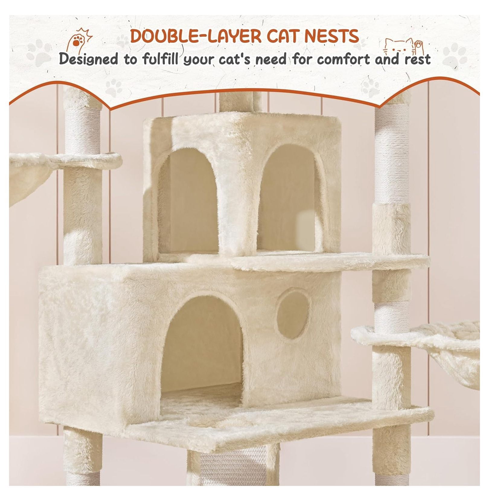 Cat Trees for Large Indoor Cats, 76.5'' Cat Tower with Perches & Condos