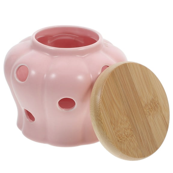 WRISTBIQUE Garlic Storage Jar Bamboo Pink 1Pcs 5.1x5.1x4.3in