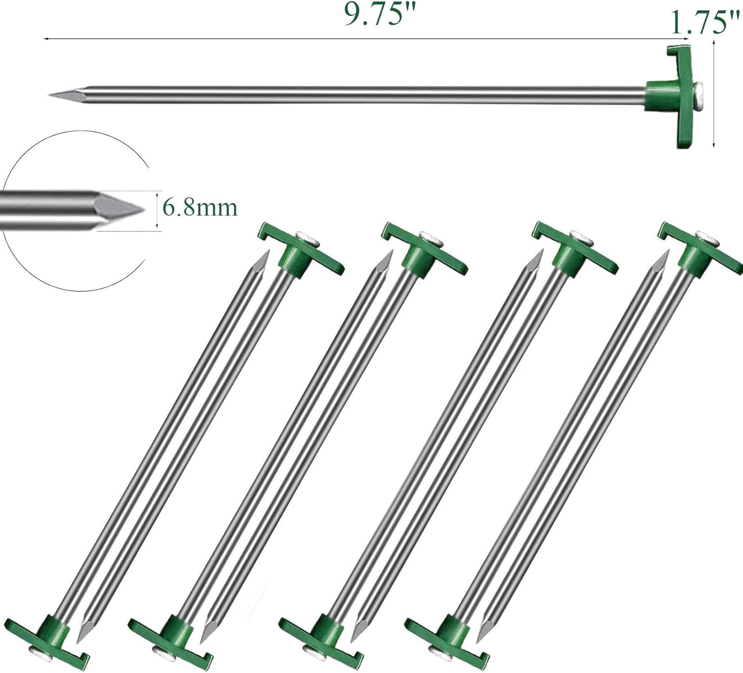 20 Pack Tent Stakes Heavy Duty, 10.25 Inch Yard Stakes Non-Rust Metal Tent Pegs Ground Stakes Tent Spikes for Camping Patio, Garden, Canopies, Grassland, Outdoor,Green