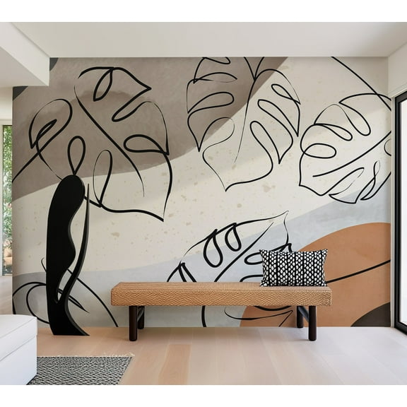 Botanical Wallpaper Wall Mural - Minimalistic Monstera Leaves