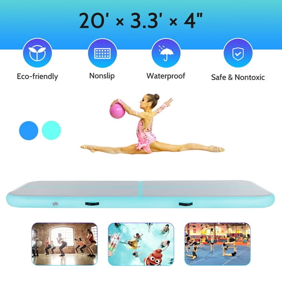 20ft Air Gymnastics and Yoga Mat for Home Gym and Outdoors, Mint/Gray