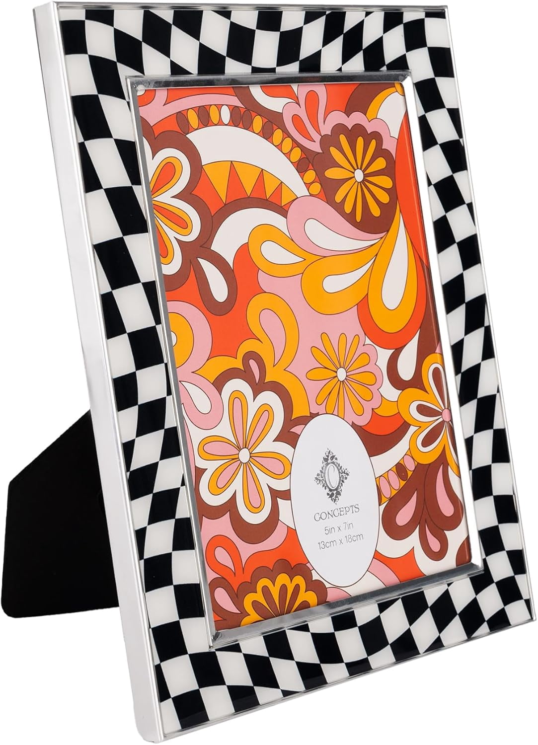 Concepts 4x6 Picture Frames Set of 4 Silver Checkered Retro Photo Frames, HD Glass, Wall Decor/Tabletop Display