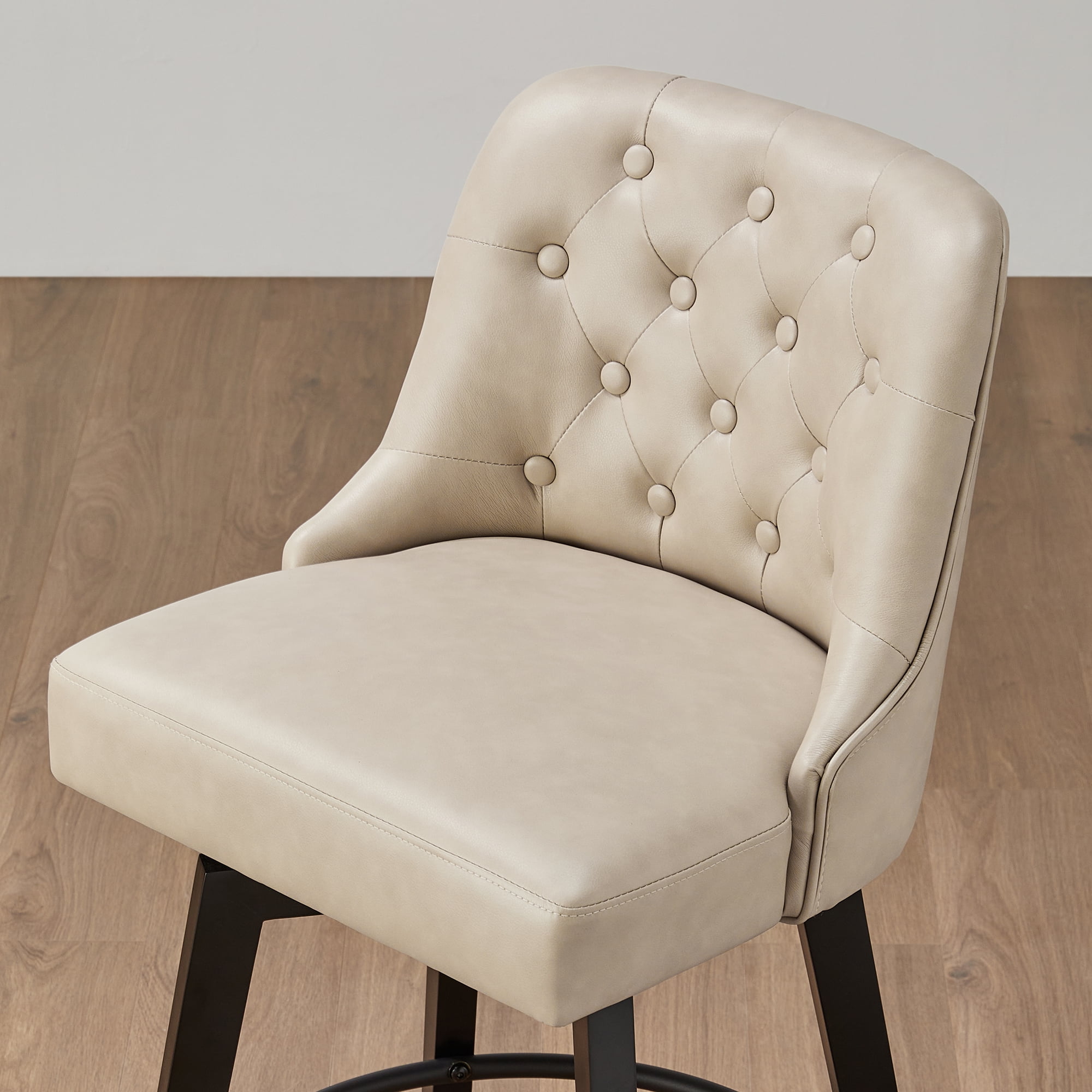 Spruce & Spring 26-Inch Counter Height Swivel Bar Stool with Tufted Back Set of 2, Beige, Faux Leather