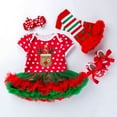 thumbnail image 2 of Glisme 4 Pack Toddler Girls Outfits Christmas Printed Short Sleeve Romper Skirt With Headband Clothing Set Clear Athletic Fit Suit For Girl/12-24 Months, 2 of 3